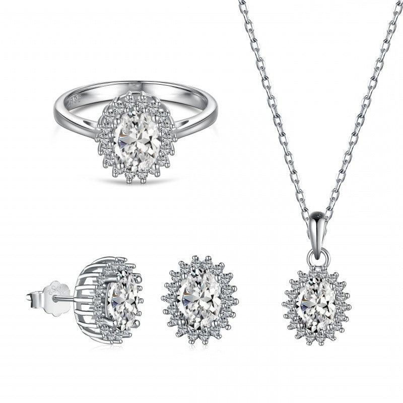 S925 Sterling Silver 5A Zircon Colored Gems Full Diamond Oval