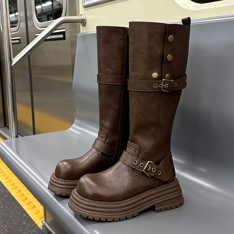 Women's Fashionable Retro Chunky-Heel Knee-High Boots