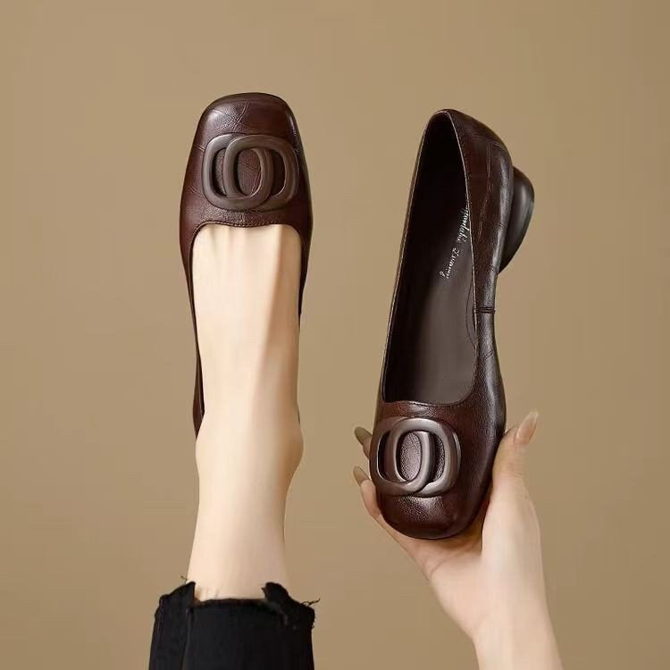 French-style Vintage Low-cut Round-toe Versatile Womens Shoes