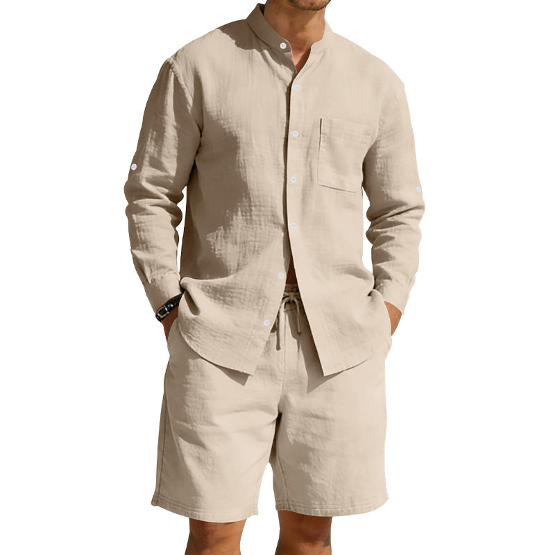 Mens Casual Linen Shirt And Shorts Set