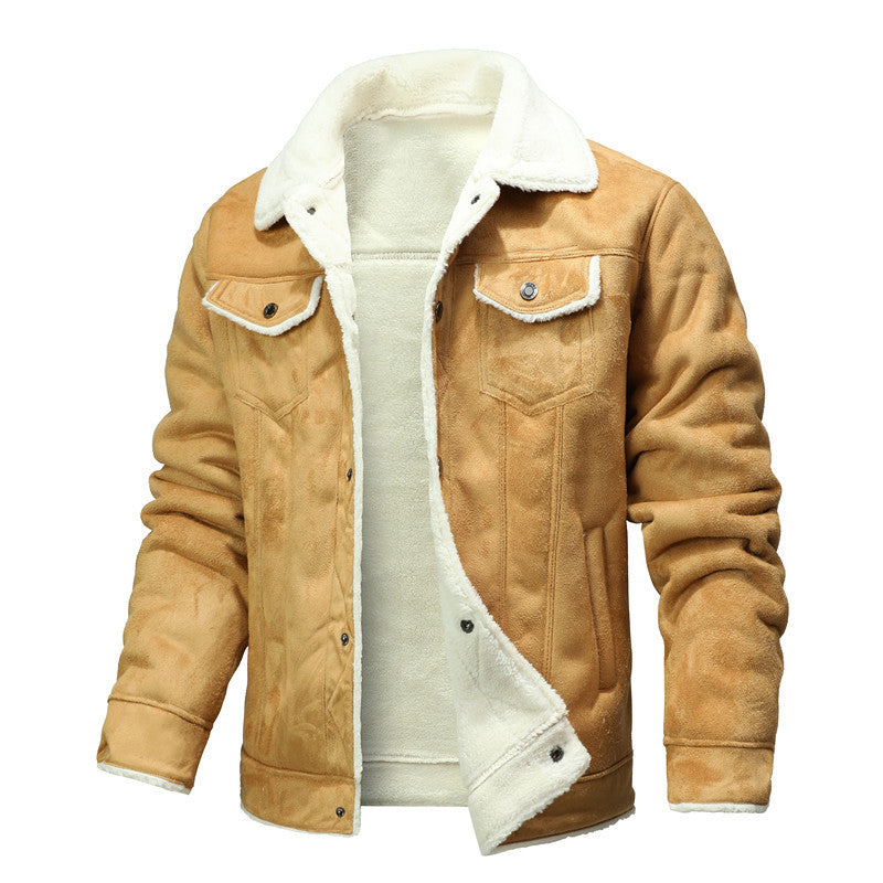 Fur-trimmed Lapel Jacket For Men, Winter Fleece-lined Coat