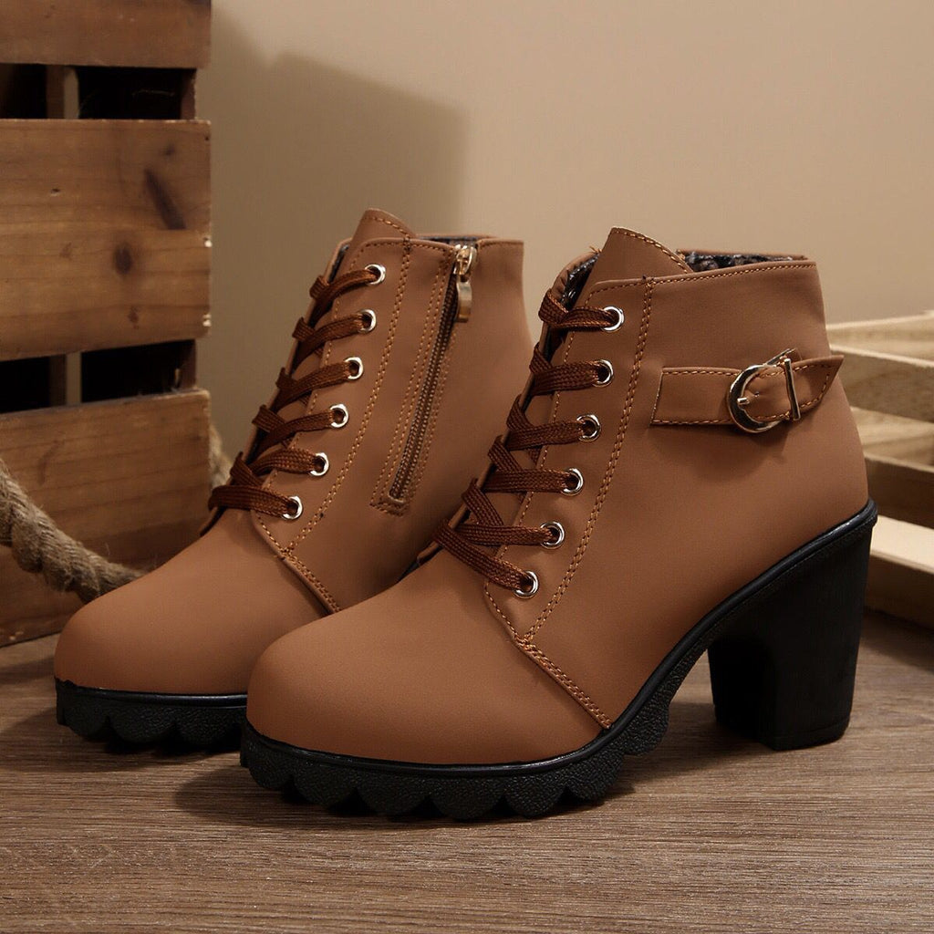 Womens Cross-Tie Chunky-Heel Ankle Boots
