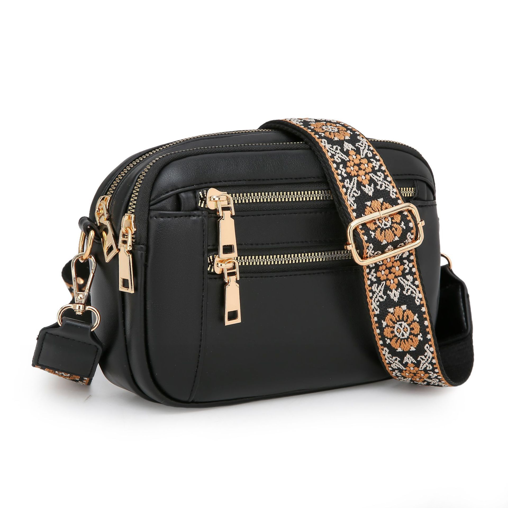 Color Block Multifunctional PU Crossbody Bag With Zipper And Adjustable Shoulder Strap