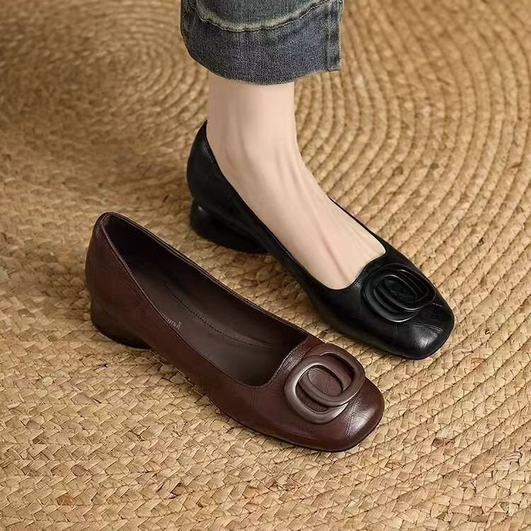 French-style Vintage Low-cut Round-toe Versatile Womens Shoes