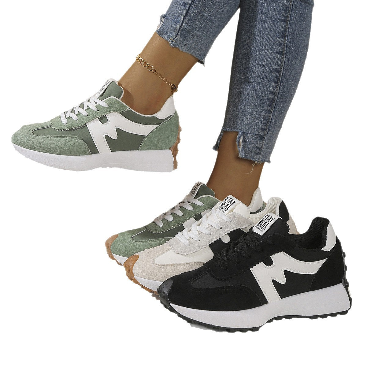 Womens Chunky-Soled Student Sneakers