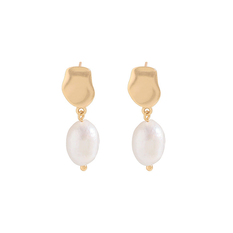 S925 Sterling Silver Stud Earrings INS Simple Fashion Baroque Women