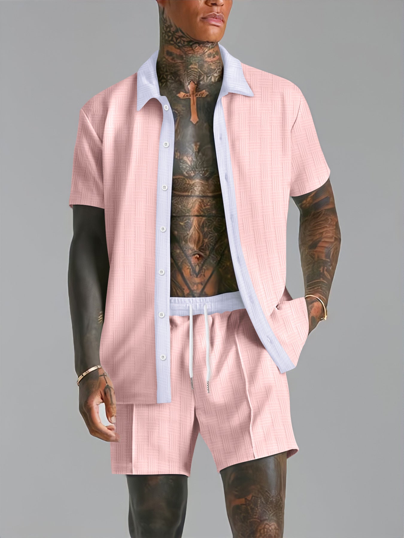 Mens Fashionable Casual Short-Sleeve Digital-Print Shirt