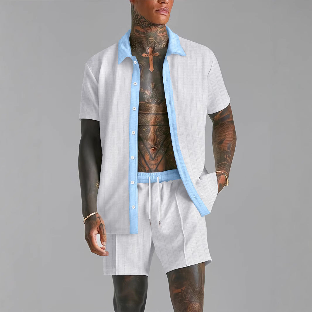 Mens Fashionable Casual Short-Sleeve Digital-Print Shirt