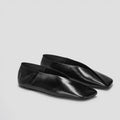 Womens Niche French-Style Genuine Leather V-Neck Square-Toe Flat Shoes