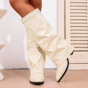 Autumn Chunky-Heel Plus-Size British-Style Over-the-Knee Boots