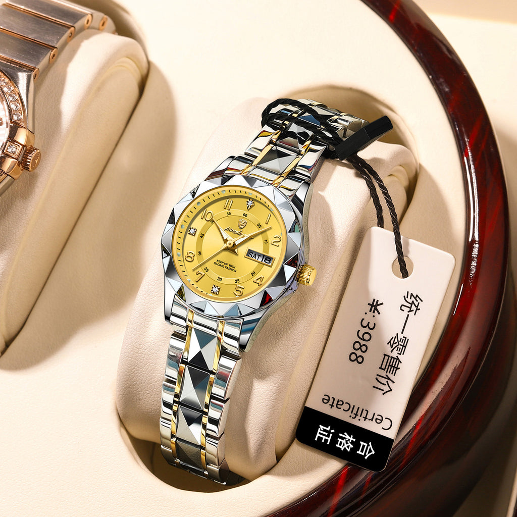 Waterproof Luminous Dual-Date Womens Quartz Watch