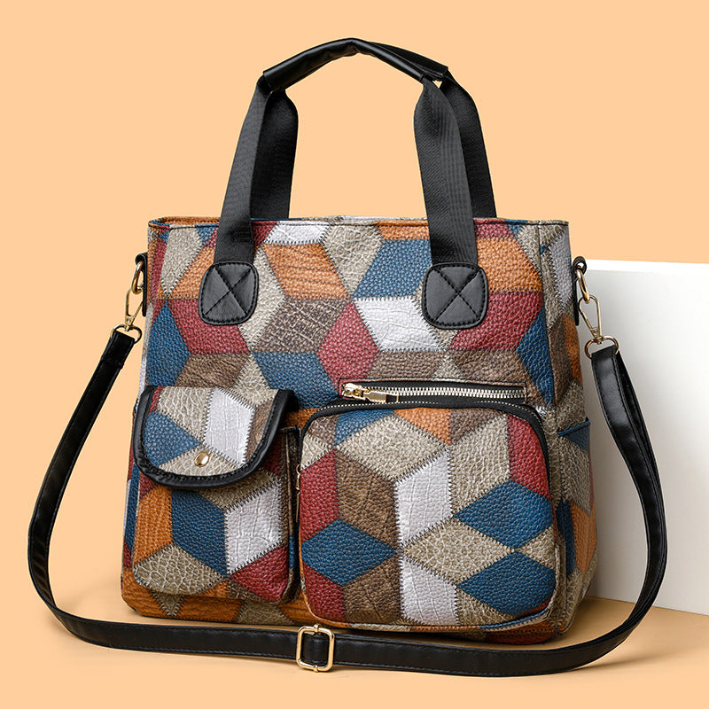 Retro Washed Leather Biker Bag Soft Leather Double Pocket ShoulderCrossbody