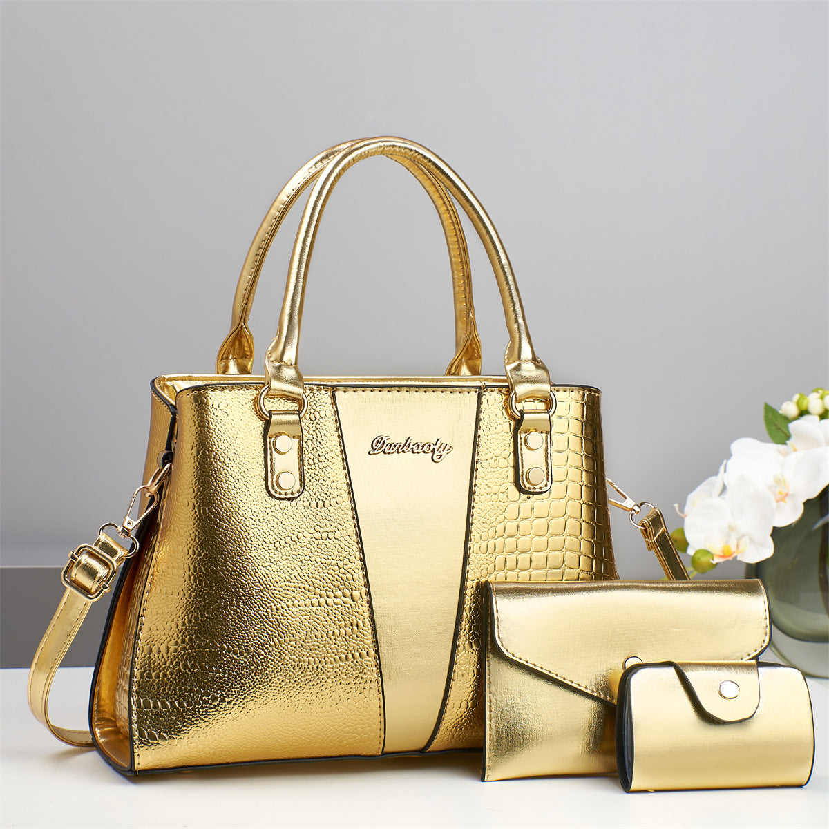 Fish-Print Shoulder And Crossbody Bag Three-Piece Set